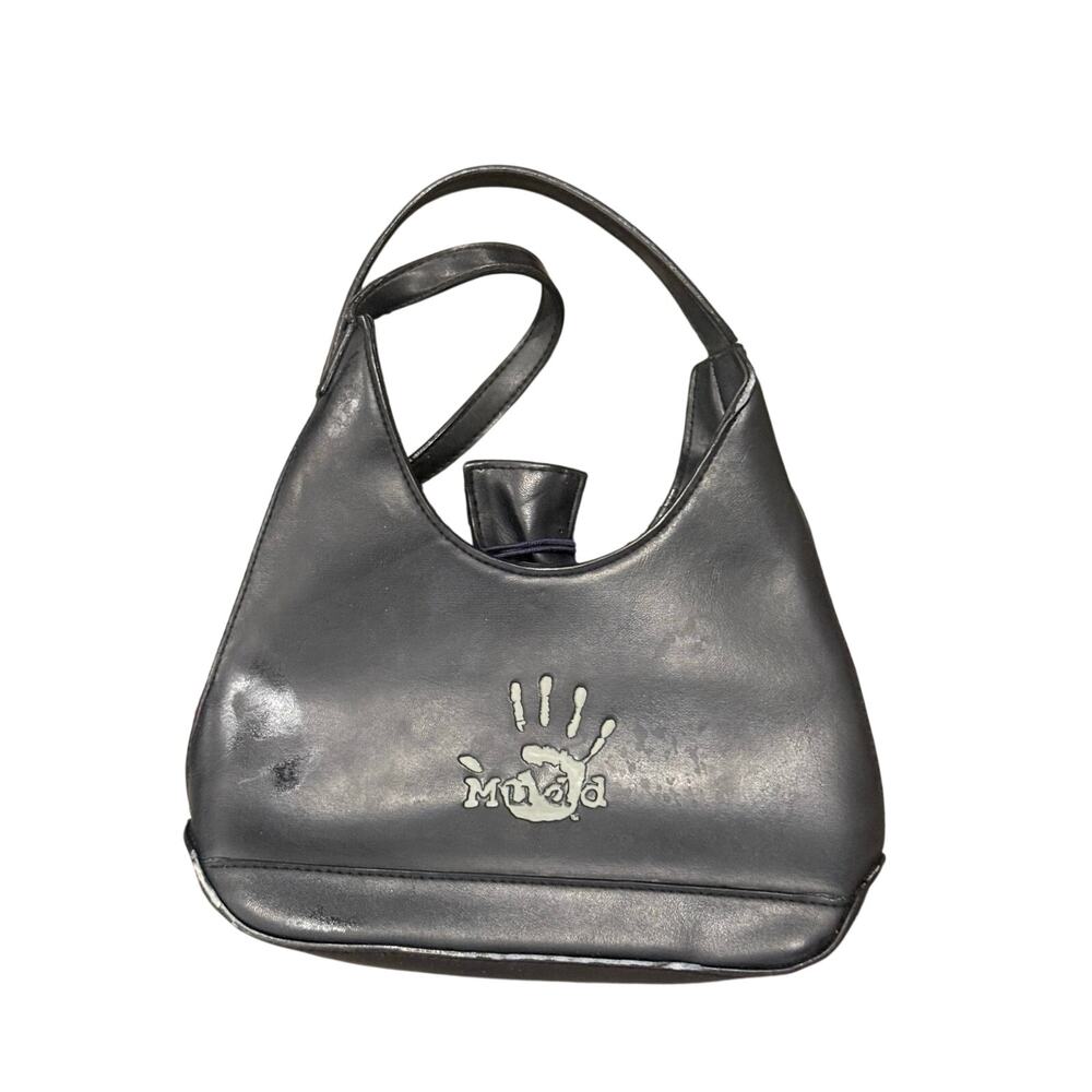 Vintage Y2K Mudd Black Faux Leather Hobo Shoulder Bag Handprint Logo Purse